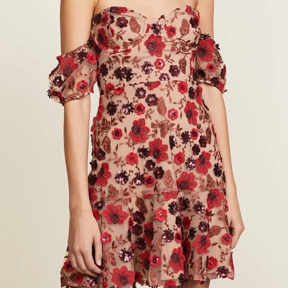 For love & lemons Amelia Strapless Mini Bouquet Floral Dress